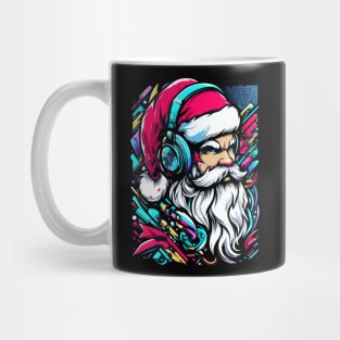 Santa Claus with headphones on his ears listening to music Mug